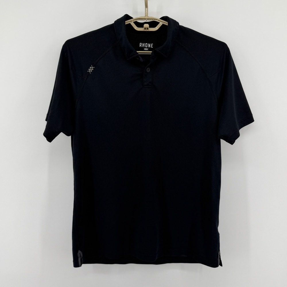 Rhone Mens Medium Performance Golf Polo Shirt Black Short Sleeve Style 1346